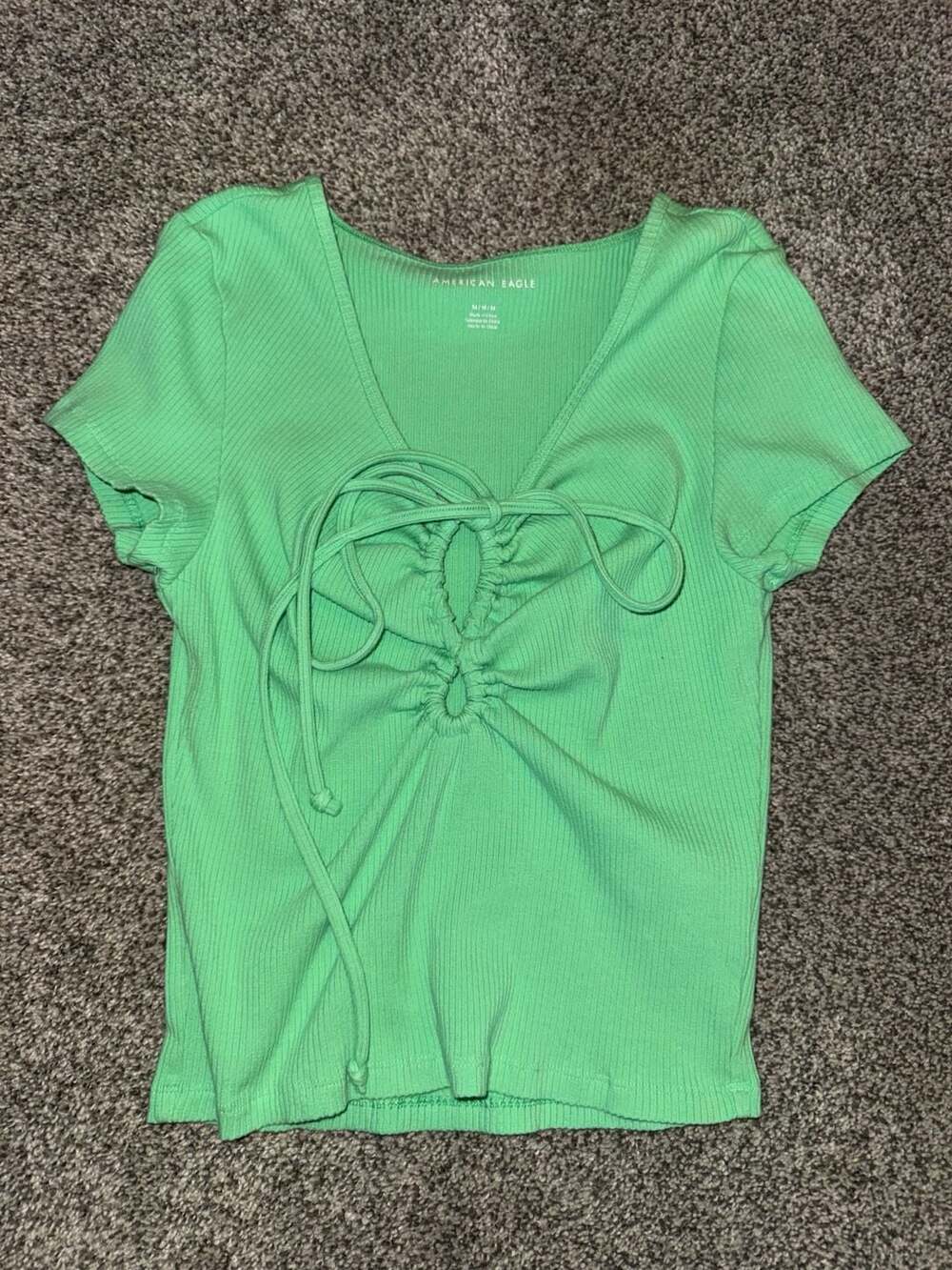American Eagle Keyhole Tie-Front Ribbed Tee - Picture 1 of 3
